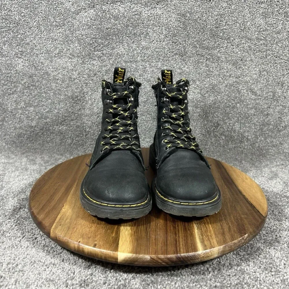Dr Martens 1460 Panel J Youth Size 3 Black Leather Zip Lace Up Combat Boots Used